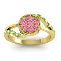 Pink Tourmaline Fashion Ring In 14k Yellow Gold With Aquamarine And Peridot – Ainka Statement Ring