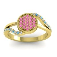 Pink Tourmaline Fashion Ring In 14k Yellow Gold With Lab Diamond And Swiss Blue Topaz – Ainka Statement Ring