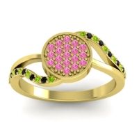 Pink Tourmaline Fashion Ring In 14k Yellow Gold With Peridot And Black Onyx – Ainka Statement Ring