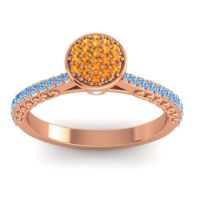 Citrine Fashion Ring In 14K Rose Gold With Aquamarine And Swiss Blue Topaz – Havya Statement Ring