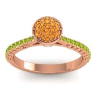 Citrine Fashion Ring In 14K Rose Gold With Lab Diamond And Peridot – Havya Statement Ring