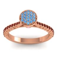Swiss Blue Topaz Fashion Ring In 14K Rose Gold With Pink Tourmaline And Garnet – Havya Statement Ring