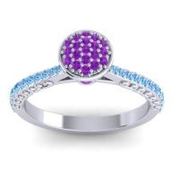 Amethyst Fashion Ring In 14k White Gold With Swiss Blue Topaz – Havya Statement Ring