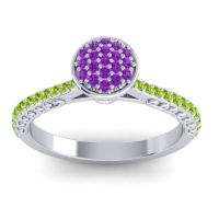 Amethyst Fashion Ring In 14k White Gold With Lab Diamond And Peridot – Havya Statement Ring
