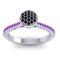 Black Onyx Fashion Ring In 14k White Gold With Swiss Blue Topaz And Amethyst – Havya Statement Ring