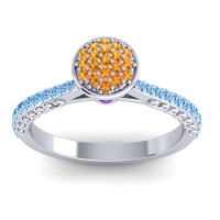 Citrine Fashion Ring In 14k White Gold With Amethyst And Swiss Blue Topaz – Havya Statement Ring