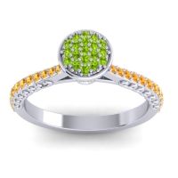 Peridot Fashion Ring In 14k White Gold With Lab Diamond And Citrine – Havya Statement Ring