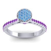 Swiss Blue Topaz Fashion Ring In 14k White Gold With Amethyst – Havya Statement Ring
