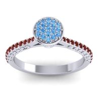 Swiss Blue Topaz Fashion Ring In 14k White Gold With Lab Diamond And Garnet – Havya Statement Ring