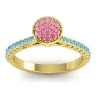 Pink Tourmaline Fashion Ring In 14k Yellow Gold With Lab Diamond And Swiss Blue Topaz – Havya Statement Ring