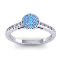 Swiss Blue Topaz Fashion Ring In 14k White Gold With Emerald And Pink Tourmaline – Jalaksa Simple Ring