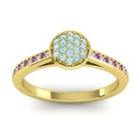 Aquamarine Fashion Ring In 14k Yellow Gold With Lab Diamond And Amethyst – Jalaksa Simple Ring