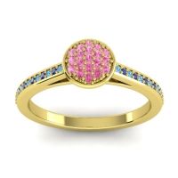 Pink Tourmaline Fashion Ring In 14k Yellow Gold With Swiss Blue Topaz And Blue Sapphire – Jalaksa Simple Ring