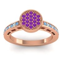 Amethyst Fashion Ring In 14K Rose Gold With Blue Sapphire And Aquamarine – Dipika Statement Ring