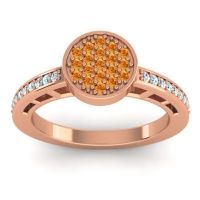 Citrine Fashion Ring In 14K Rose Gold With Lab Diamond And Aquamarine – Dipika Statement Ring