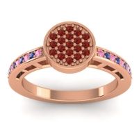 Garnet Fashion Ring In 14K Rose Gold With Pink Tourmaline And Swiss Blue Topaz – Dipika Statement Ring