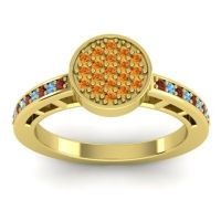 Citrine Fashion Ring In 14k Yellow Gold With Garnet And Blue Sapphire – Dipika Statement Ring