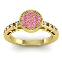 Pink Tourmaline Fashion Ring In 14k Yellow Gold With Aquamarine And Garnet – Dipika Statement Ring