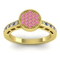 Pink Tourmaline Fashion Ring In 14k Yellow Gold With Lab Diamond And Swiss Blue Topaz – Dipika Statement Ring