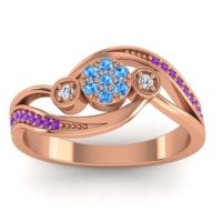 Blue Sapphire Fashion Ring In 18K Rose Gold With Lab Diamond And Amethyst – Caya Simple Ring