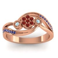 Garnet Fashion Ring In 18K Rose Gold With Aquamarine And Swiss Blue Topaz – Caya Simple Ring