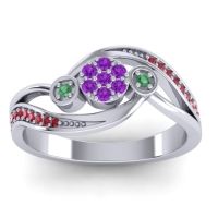 Amethyst Fashion Ring In 18k White Gold With Emerald And Ruby – Caya Simple Ring