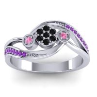 Black Onyx Fashion Ring In 18k White Gold With Pink Tourmaline And Amethyst – Caya Simple Ring