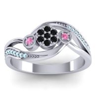 Black Onyx Fashion Ring In 18k White Gold With Pink Tourmaline And Aquamarine – Caya Simple Ring