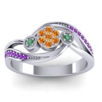 Citrine Fashion Ring In 18k White Gold With Emerald And Amethyst – Caya Simple Ring