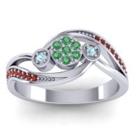 Emerald Fashion Ring In 18k White Gold With Aquamarine And Garnet – Caya Simple Ring