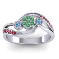 Emerald Fashion Ring In 14k White Gold With Blue Sapphire And Ruby – Caya Simple Ring