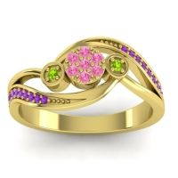 Pink Tourmaline Fashion Ring In 18k Yellow Gold With Peridot And Amethyst – Caya Simple Ring