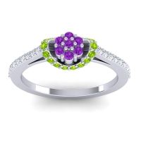 Amethyst Fashion Ring In 14k White Gold With Peridot And Diamond – Pupsagiri Dainty Ring