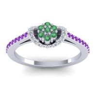 Emerald Fashion Ring In 14k White Gold With Lab Diamond And Amethyst – Pupsagiri Dainty Ring