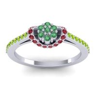Emerald Fashion Ring In 14k White Gold With Ruby And Peridot – Pupsagiri Dainty Ring