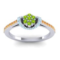 Peridot Fashion Ring In Platinum With Aquamarine And Citrine – Pupsagiri Dainty Ring
