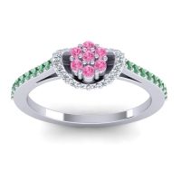 Pink Tourmaline Fashion Ring In 14k White Gold With Lab Diamond And Emerald – Pupsagiri Dainty Ring