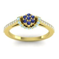 Blue Sapphire Fashion Ring In 14k Yellow Gold With Aquamarine And Diamond – Pupsagiri Dainty Ring