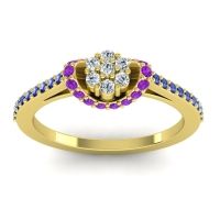 Diamond Fashion Ring In 18k Yellow Gold With Amethyst And Blue Sapphire – Pupsagiri Dainty Ring