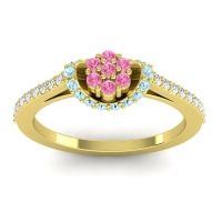 Pink Tourmaline Fashion Ring In 14k Yellow Gold With Aquamarine And Diamond – Pupsagiri Dainty Ring