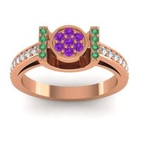 Amethyst Fashion Ring In 18K Rose Gold With Emerald And Lab Diamond – Inodaya Statement Ring