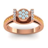 Aquamarine Fashion Ring In 18K Rose Gold With Lab Diamond And Citrine – Inodaya Statement Ring