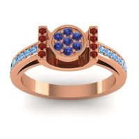 Blue Sapphire Fashion Ring In 18K Rose Gold With Garnet And Swiss Blue Topaz – Inodaya Statement Ring