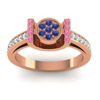 Blue Sapphire Fashion Ring In 18K Rose Gold With Pink Tourmaline And Aquamarine – Inodaya Statement Ring