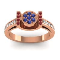 Blue Sapphire Fashion Ring In 14K Rose Gold With Ruby And Diamond – Inodaya Statement Ring