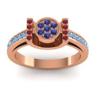 Blue Sapphire Fashion Ring In 18K Rose Gold With Ruby And Swiss Blue Topaz – Inodaya Statement Ring