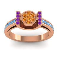 Citrine Fashion Ring In 18K Rose Gold With Amethyst And Swiss Blue Topaz – Inodaya Statement Ring