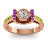 Diamond Fashion Ring In 18K Rose Gold With Amethyst And Peridot – Inodaya Statement Ring