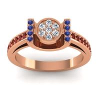 Lab Diamond Fashion Ring In 18K Rose Gold With Blue Sapphire And Garnet – Inodaya Statement Ring