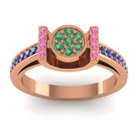 Emerald Fashion Ring In 14K Rose Gold With Pink Tourmaline And Blue Sapphire – Inodaya Statement Ring